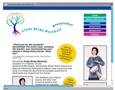Website for storyteller Cindy Rivka Marshall with an illustrated tree logo
