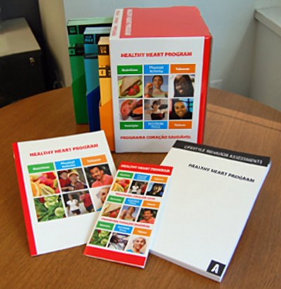 Healthy Heart Program box, binder and booklets designed by Gustavo Woltmann Web Studio